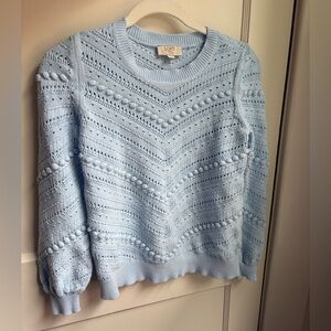 LOFT Sky Blue Textured Women's Bobble Pointelle Sweater